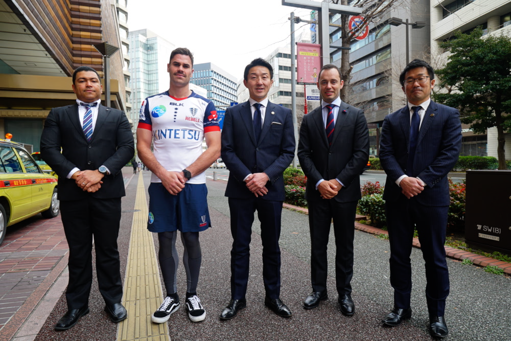 Melbourne Rebels and Kintestu representatives unveil the new look jersey